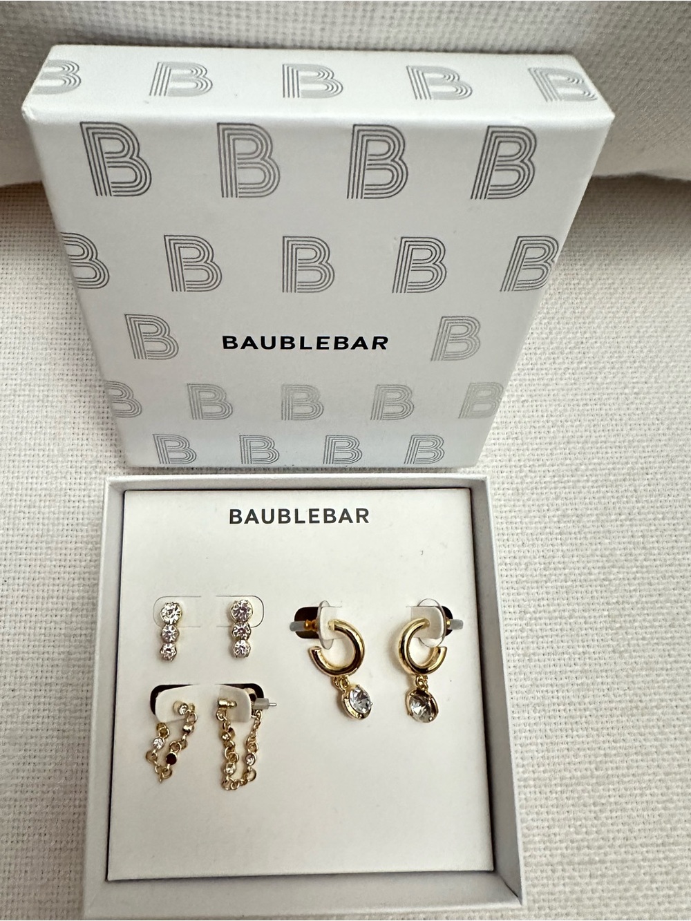 BaubleBar Gold and Clear Crystal 3-Pair Earring Set